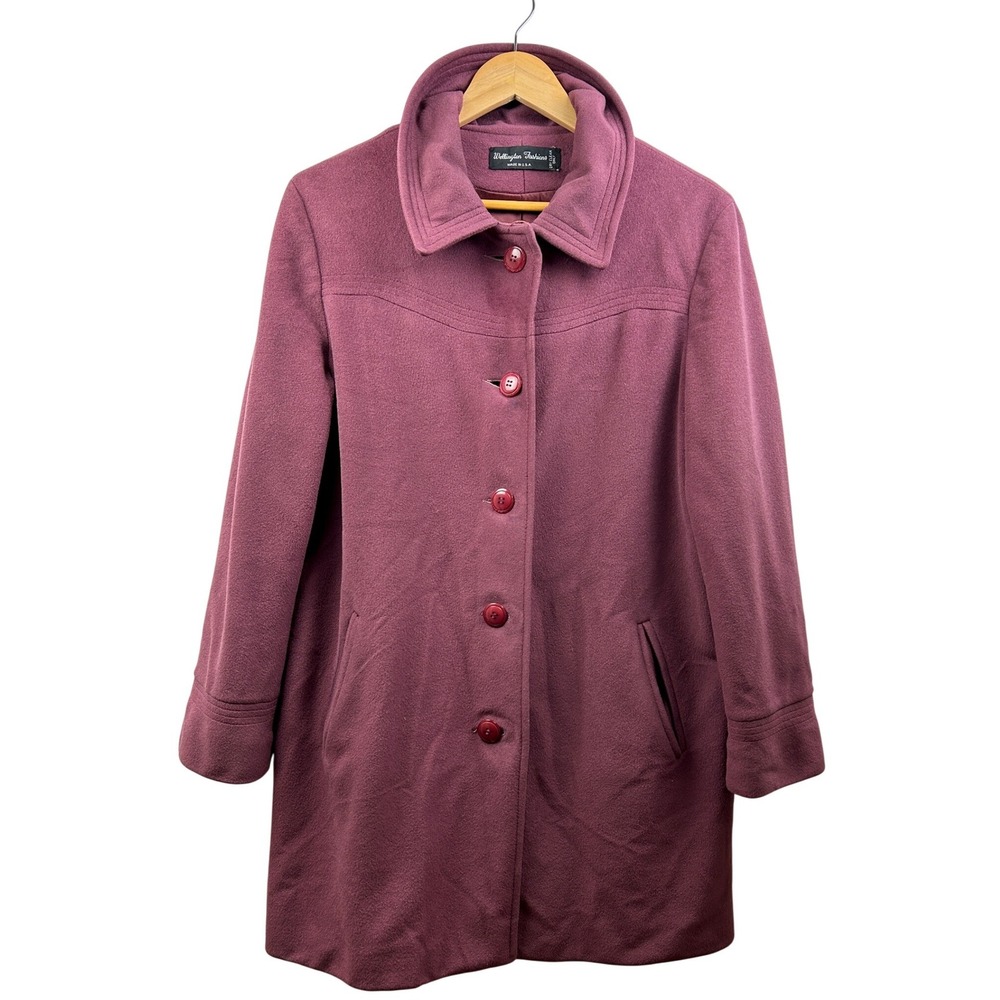 Wellington Fashions Vintage Wool-Blend Coat Women M/L Burgundy Made in USA Union